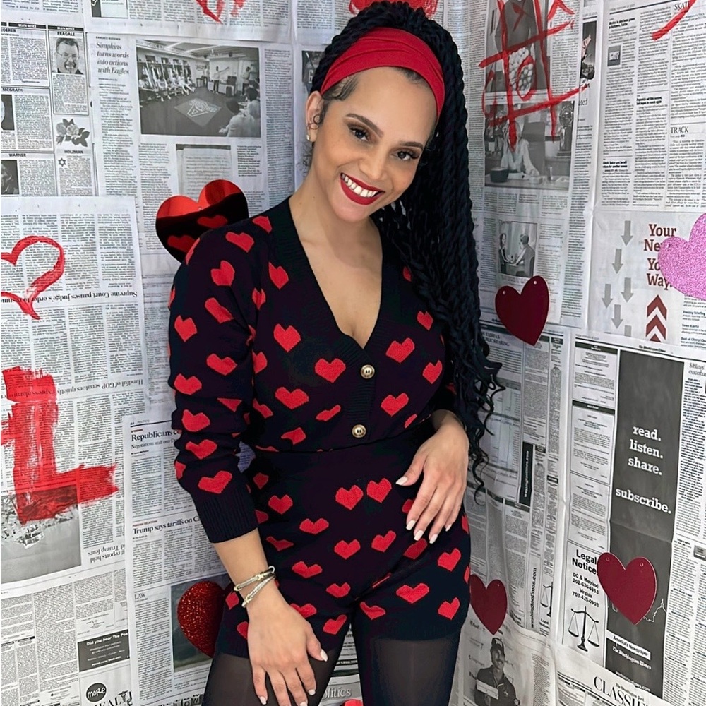 Black and Red Heart Patterned Cardigan